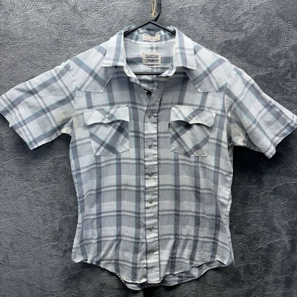 Vintage Levi‎ Strauss Shirt Men M Single Stitch Rodeo Western Pearl Snap Rancher - Picture 1 of 9